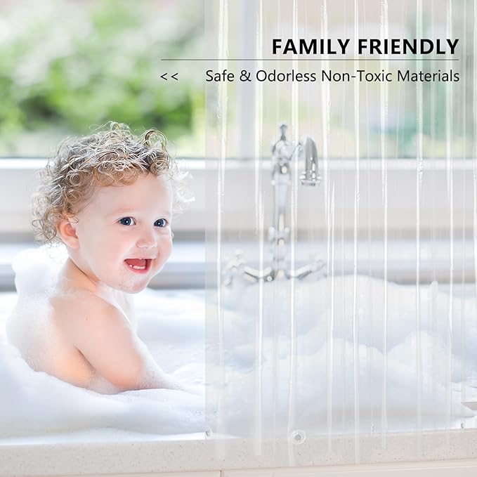 AooHome Thin Clear Shower Curtain Liner, Premium Light Weight EVA 4G Plastic Bathroom Shower Liner with Rustproof Metal Grommets and Bottom Magnets, 54x72 inch (No Hooks)