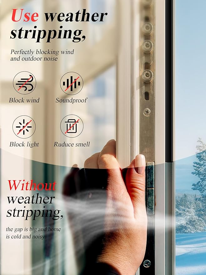 Silicone Weather Stripping - 19.7 Feet Door Seal for Soundproofing, Self-Adhesive Backing, Abrasion Resistant, for Doors & Windows (Black)