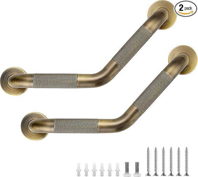 Grab Bars for Bathtubs and Showers- 1-1/4 x 16 Angled Shower Grab Bar for Seniors Knurled Stainless Steel Handicap Grab Bars for Wall (Antique Bronze, 2 Pack)