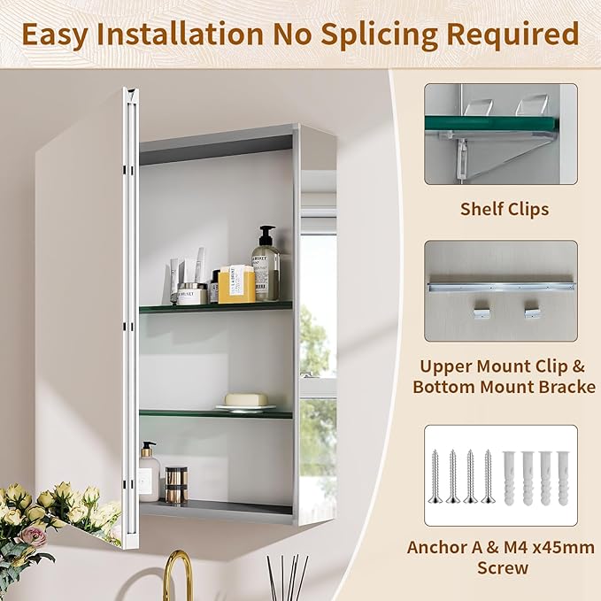 BEAUTYPEAK 16 x 24 Inch Medicine Cabinet with Mirror, Wall Mounted Bathroom Mirror Cabinet, Medicine Cabinet Mirror with Storage & Adjustable Shelves