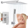 16 Inch Luxury Rain Shower Faucet Set, Brushed Nickel Shower System with Rainfall Shower Head and Handheld Spray, SUS304 Stainless Steel and Solid Brass Wall Mounted Shower Valve Trim Kit
