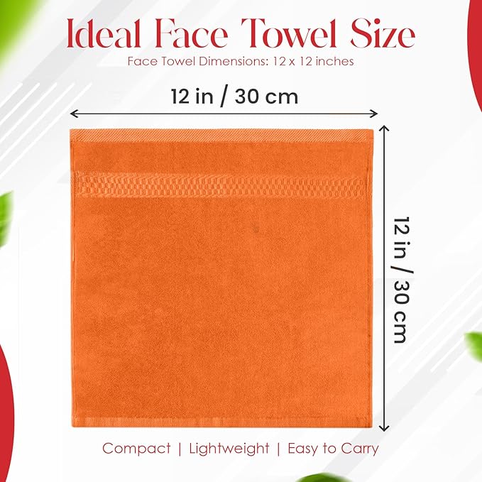 RIVERSIDE 12 Pack Premium 100% Cotton Face Washcloths, 550 GSM, 12 x 12 Inches, Soft, Absorbent Towels for Body & Shower, Bathroom Wash Clothes, Durable Face Towels Set for Spa, Gym, Orange