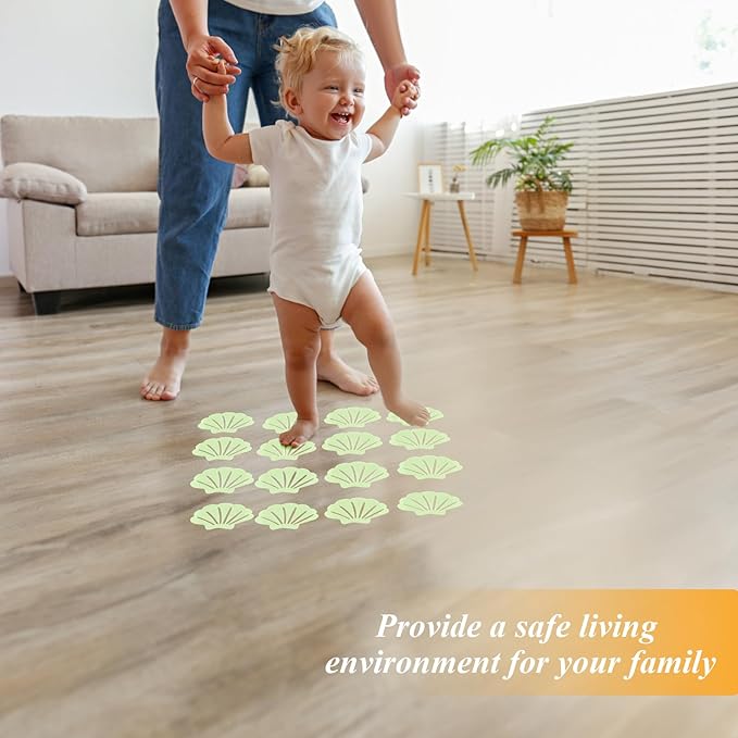 30 Pcs Non Slip Bathtub Stickers Luminous Green Adhesive Decals Sea Shell Shape Shower Stickers for Floor, Ladders, Bath Tub, Stairs, Bathroom