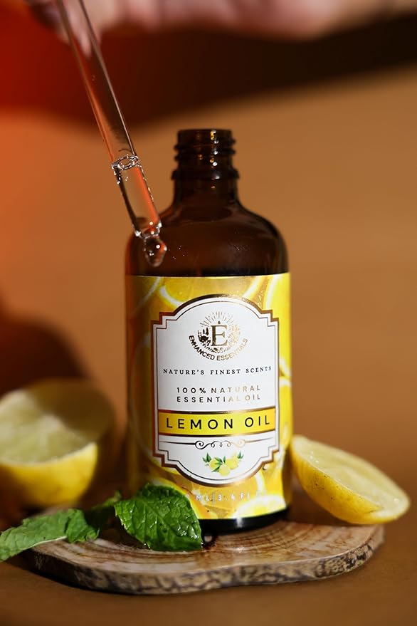 Luxurious Lemon Essential Oil by Enhanced Essentials| Organic & Pure| for Home Cleaning & Fragrance,Diffusers,Skin & Hair Care,Aromatherapy,Soap & Candle Making|with Glass Dropper|3.38 fl oz (100 ml)