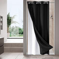 MitoVilla Black Waffle Small Stall Shower Curtain Liner Set 36 x 74, No Hooks Required Half Size Narrow Fabric Shower Curtain Set with Snap-in Liner for Modern Farmhouse Bathroom Decor