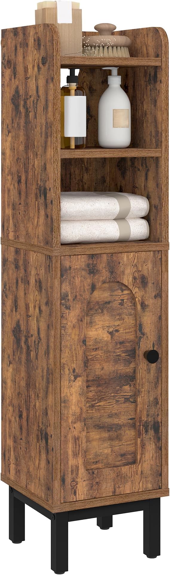 Bathroom Storage Cabinet, Small Corner Floor Cabinet with Door and Shelves, Narrow Toilet Paper Holder, Bathroom Organizer with Adjustable Shelf, for Small Spaces, Rustic Brown BC08201X
