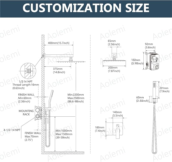 Aolemi Shower Faucet Set Rain Shower System with Handheld Spray Bathroom Shower Combo Rough-in Valve and Shower Trim Kit Included Oil Rubbed Bronze 8 Inch Wall Mount Shower Head