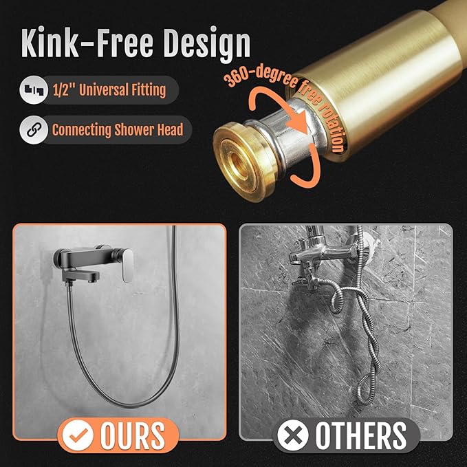 Shower Hose, Food-Grade Silicone Shower Hose Attachment for Handheld Shower Head, Kink-Free Shower Head Hose Extension Extra Long, Shower Hose Replacement with Premium Brass, 70 Inches, Gold