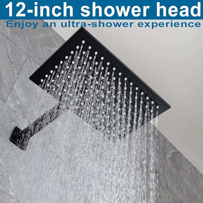 POP SANITARYWARE Matte Black Shower Faucet Set, Bathroom Rainfall Shower System with Stainless Steel Metal Showerhead, Single Function Shower Trim Kit with Rough-in Valve