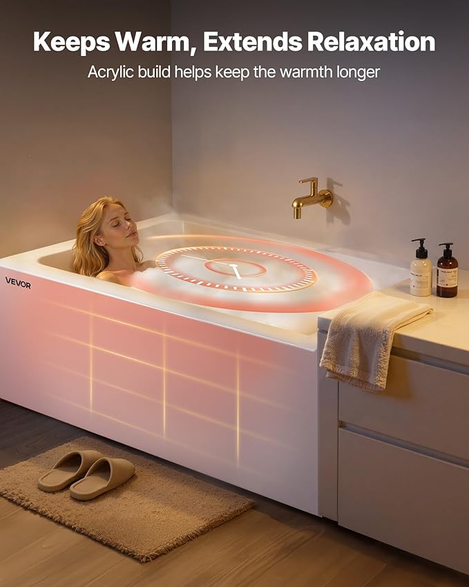 VEVOR Alcove Bathtub, 48" x 30" Contemporary Alcove Acrylic Bathtub, Soaking Bath Tub with Right Hand Drain and Overflow Hole, Large Rectangular Deep Soak Tub for Bathroom with Integral Flange, White