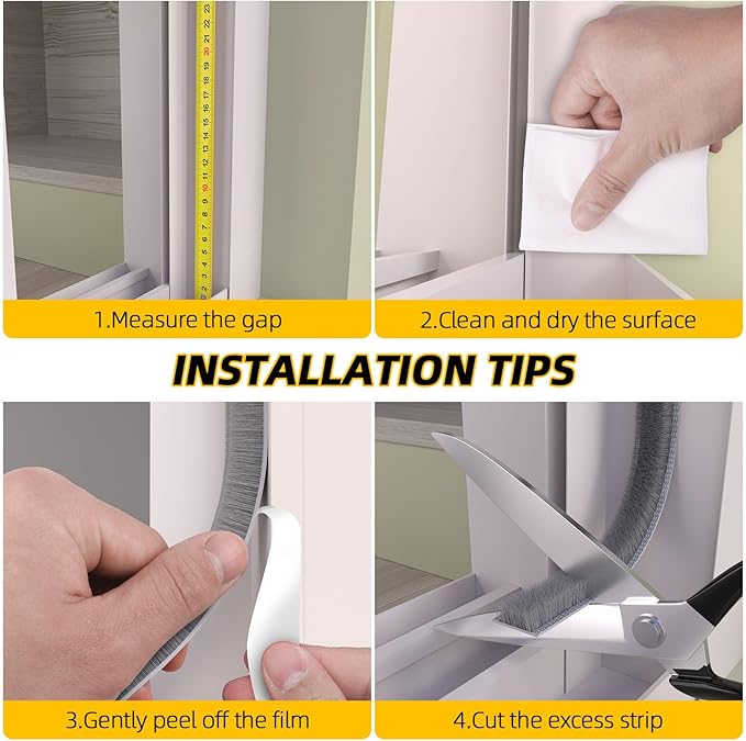40FT Brush Weather Stripping Door Window Seal - Weather Strip Insulation for Door Frame & Window, Soundproofing Weather Stripping