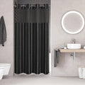 No Hook Stall Shower Curtain with Snap-in Fabric Liner - 54x80 Heavy-Duty Linen Textured Striped Design,Narrow Rustic Modern Farmhouse Bohemian Bathroom Curtain,Water-Repellent,Black