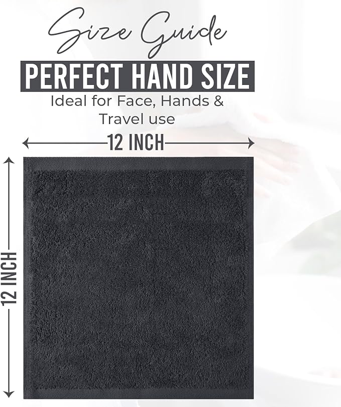 DAN RIVER 24 Pack Wash Cloths for Showering [12x12] - 100% Cotton Washcloths Premium Quality Flannel Face Cloths for Bathroom, Highly Absorbent and Soft Feel Wash Clothes, Charcoal