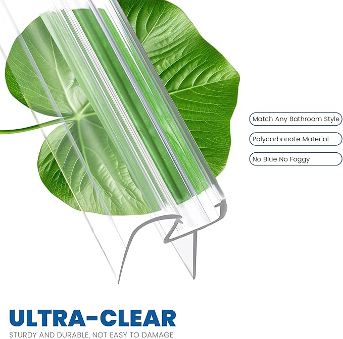 2-Pack Shower Glass Door Bottom Seal Strip,36 Inch Long Clear PVC Seal Strips for 5/16"(8mm) Thick Framless Glass Door Panel, Stop Leaks and Create a Water Barrier