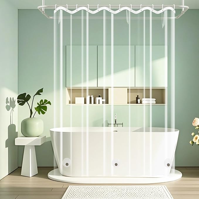 75 inch Long Clear Shower Curtain with 3 Large Magnets, Waterproof PEVA 8G Plastic Shower Curtain Liner Weighted, 72'' x 75'' Long Transparent Shower Liner Bpa-Free for Bathroom