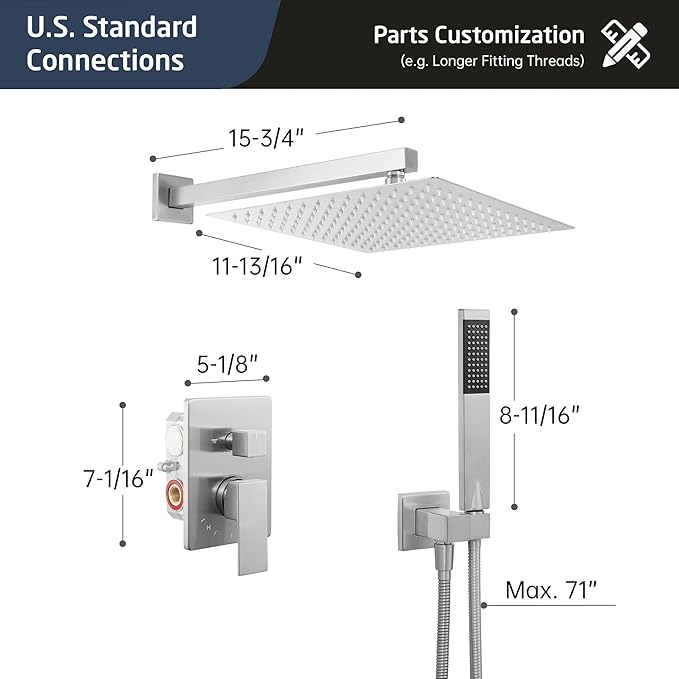 KES Shower Faucet Set, Shower System 12 Inch Rain Shower Head with Handheld Spray, Pressure Balance Shower Faucets Sets Complete Brushed Nickel (cUPC Certified Shower Valve Included), XB6230S12F18-BN
