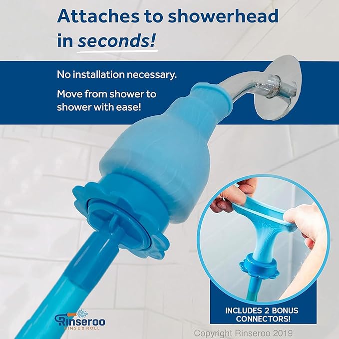 Rinseroo: "Shower Cleaning Thing"–Slip-On Handheld Hose Attachment for Fast, Mess-Free Shower Wall Rinsing–6 Ft Hose, Fits Up to 5" Shower Head –Temporarily Converts Standard Shower into Handheld