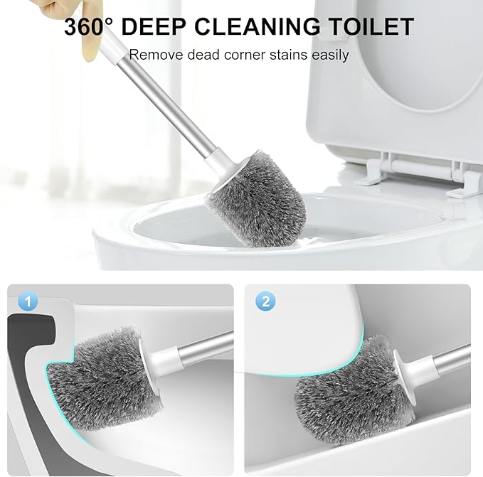 SetSail Toilet Brush 2 Pack, Self Closing Lid Toilet Bowl Brushes Holder and Extra Long Handle Ventilated Toilet Brush Set for Bathroom Cleaning, Nylon Bristles, Pure White