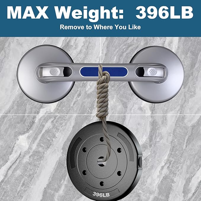 New Shower Handle Shower Grab Bars for Bathtubs and Showers,Strong Hold Suction Cup Grip Grab,Bath Handle for Handicap Elderly Seniors Bathroom Safety Grab Bar（Silver Blue）