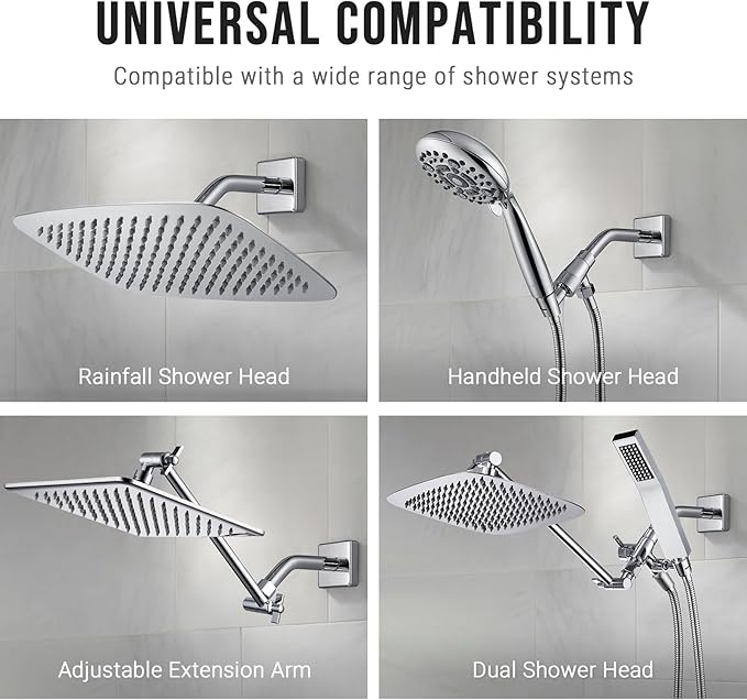 G-Promise All Metal 6-Inch Shower Arm with Flange, Wall-Mounted Stainless Steel Shower Pipe Replacement for Fixed and Handheld Shower Heads, Chrome