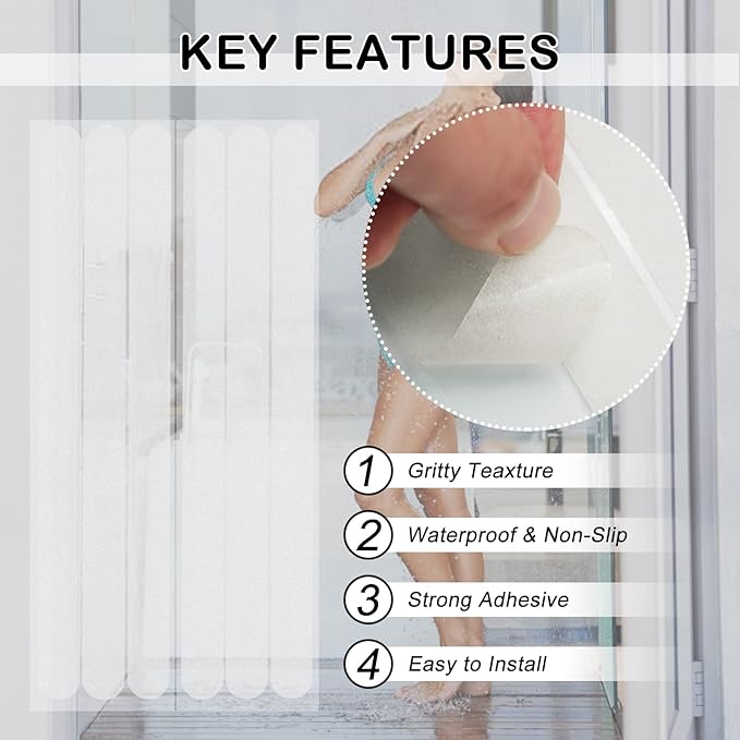 S&X Bathtub Non Slip Stickers,Gritty Textured Slip-Resistant Treads - 3/4 x 11 Inches - 12 of Pack (Clear)