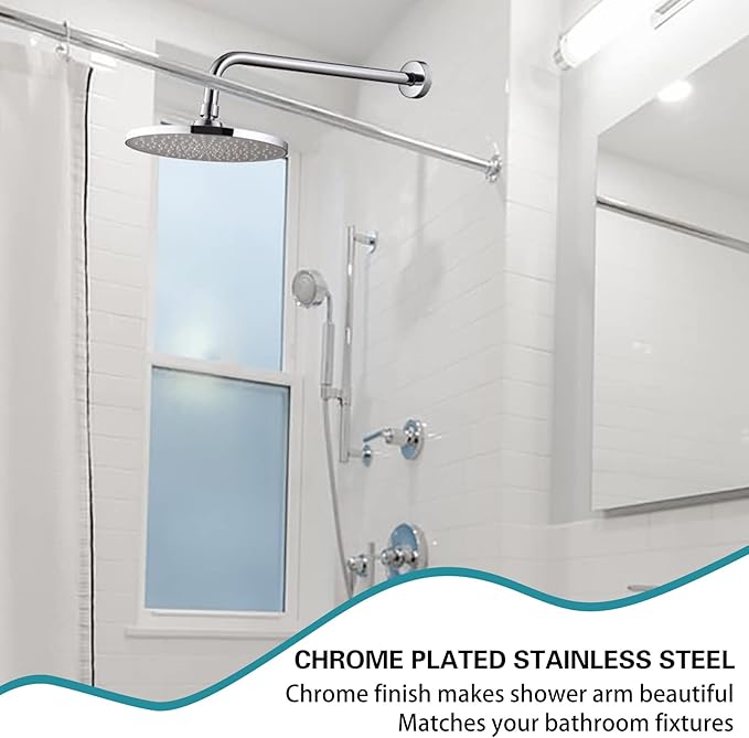 12 Inch Shower Arm with Flange,Stainless Steel 90 Degree Rain Shower Head Extension Arm,Wall-Mounted Shower Head Arm for Fixed Shower Head,Chrome