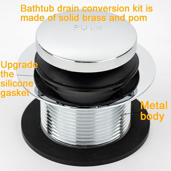 (1 Pack) Yariwiz 1-1/2" Polished Chrome Bathtub Tub Drain Kit Bath Waste Overflow Drain Tube Assembly with Touch-Toe Tub Drain Stopper and Overflow Faceplate Polished Chrome