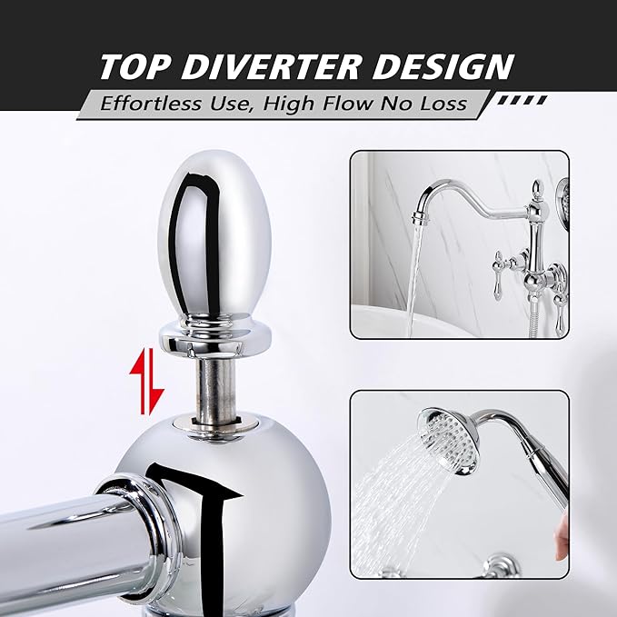SUMERAIN Vintage Wall Mounted Bathtub Faucet with Hand Shower, High Flow Tub Filler Chrome Finish, Rough-in Valve Included