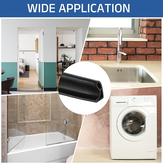 uxcell Shower Water Barrier, 55" TPE Splash Guard Shower Water Stopper Retention System for Bathtub Sink Washing Machine Dry and Wet Separation, 1.18"W x 1.77"H, Black
