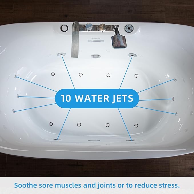 WOODBRIDGE 72" x 35-3/8" Whirlpool Water Jetted and Air Bubble Freestanding Heated Soaking Combination Bathtub wirh LED control panel and Faucet, BJ400+F0041CH