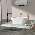 Logmey 59 Inch White Acrylic Freestanding Bathtub with Overflow Oval Shape Soaking Tub for Classic and Modern Bathrooms Chrome, Drain & Overflow Assembly Included