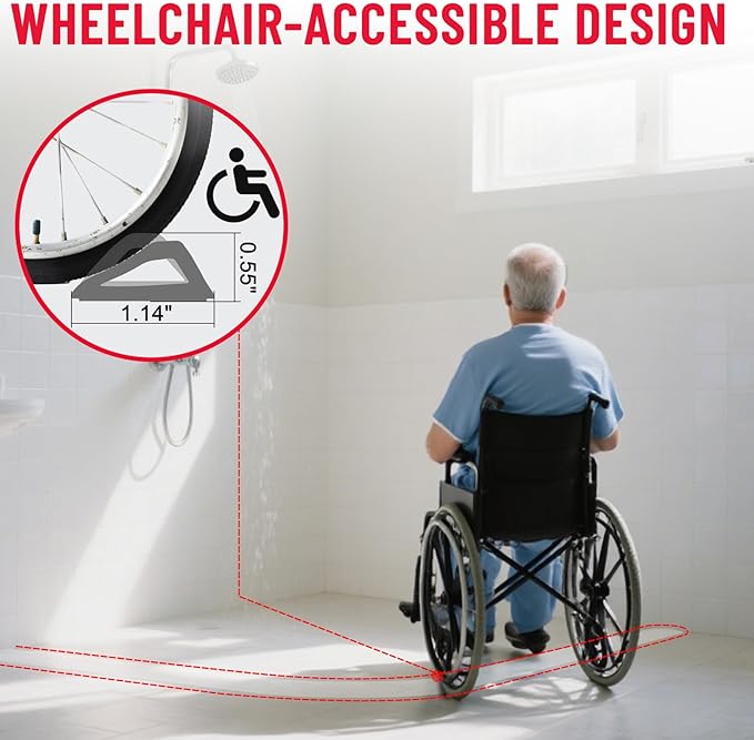 Shower Threshold Water Dam Barrier – 98in Self-Adhesive, Waterproof, Flexible Silicone, Customizable, Easy Install, Prevents Water Leakage & Slipping, Wheelchair Access