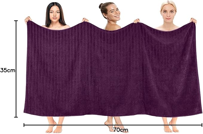 DAN RIVER Pack of 2 Bath Sheet 35x70 Inches, Oversized Ribbed Quick Dry Towel, Soft Luxury Towels for Bathroom - Purple Passion
