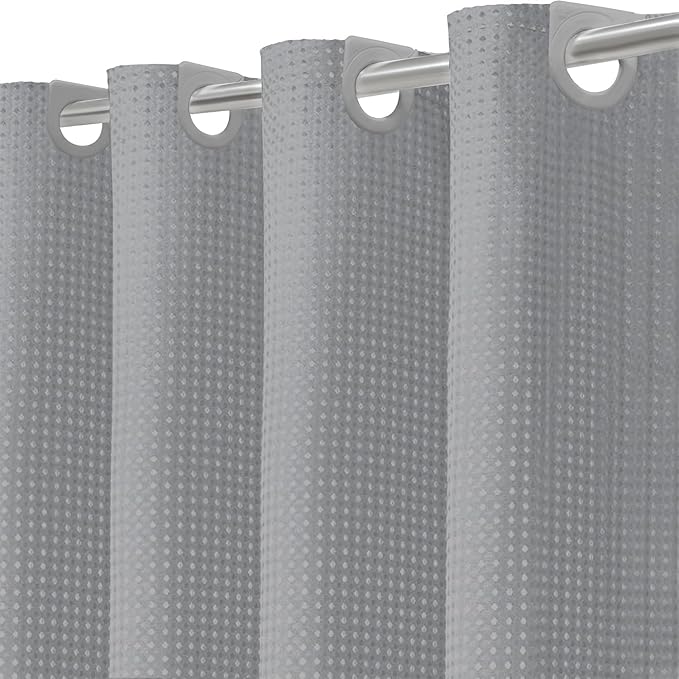 Inhousolu No Hook Waffle Weave Shower Curtain with Removable Snap in Fabric Liner Set for Bathroom, 230 GSM Heavy Duty Weighted Hem, Water Repellent Washable Bath Curtains, 72 x 78 Inch, Grey