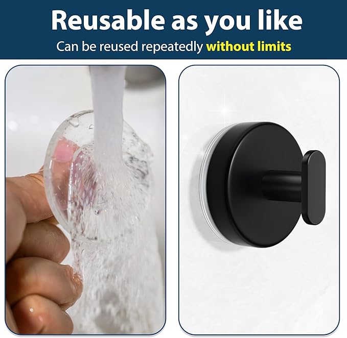 Suction Cup Hooks for Shower: 15 LB Strong Wall Hanger for Bathroom, Front door, Glass, Window, RV, Holder for Towel, Christmas Wreath, Coat, Loofah, Waterproof & Reusable, Matte Black 10-Pack