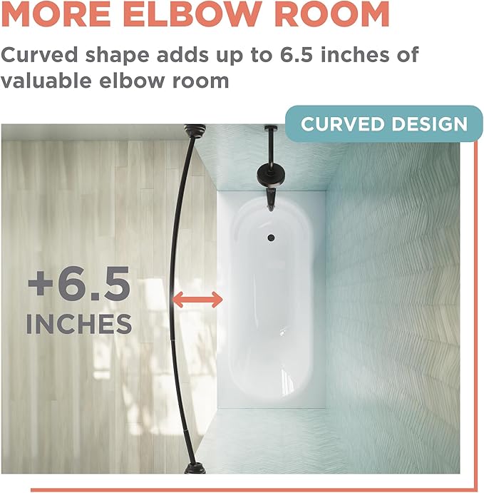 Zenna Home Curved Shower Curtain Rod, No Drill, 50-72 Inch Adjustable Tension Shower Rod for Bathroom, Rustproof, 1-Inch Diameter, Non Slip, Easy Install, Adds Space in Shower, Bronze