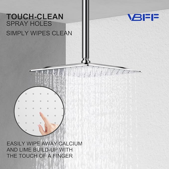 VBFF-Shower Head,rain shower head, 10 inch- Square Shower Head, 1.8 GPM Flow Rate, rainfall showerhead,VBFF08(Chrome)