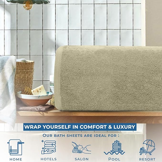 DAN RIVER Pack of 1 Bath Sheet 40x80 Inches, Extra Large Bath Towels, Luxury Quick Dry Cotton Towels - Beige