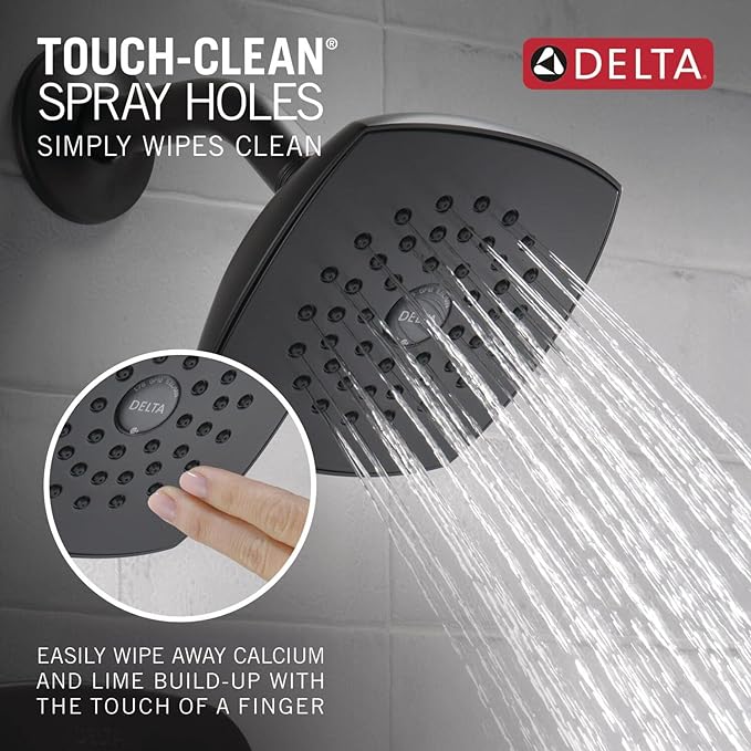 Delta Faucet Modern 14 Series Matte Black Shower Faucet, Tub and Shower Trim Kit with Single-Spray Touch-Clean Black Shower Head, Matte Black T144339-BL-PP (Valve Not Included)