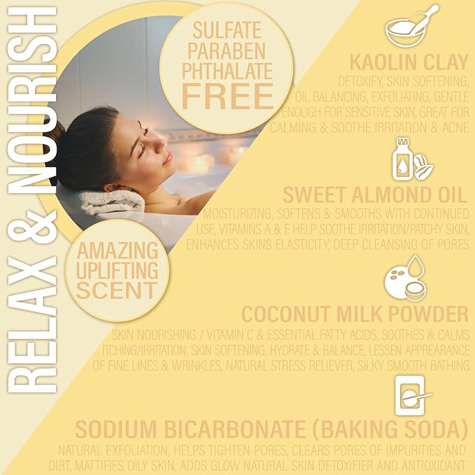 Luxiny Vegan Milk Bath Soak Made with Coconut Milk Powder & Sweet Almond Oil Which Creates A Bath Bomb Dust Soothing Fizz, 8oz (Pina Colada)