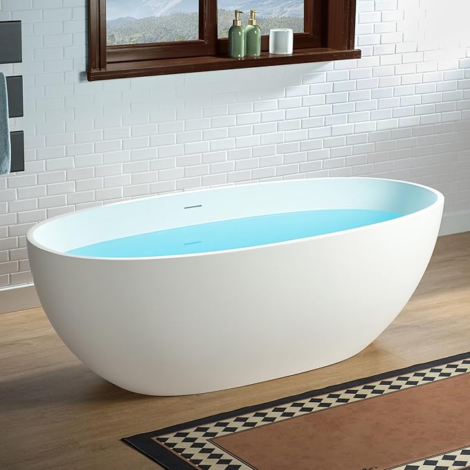 WOODBRIDGE 61 in. x 30.75 in. Stone Resin Luxury Contemporary Solid Surface Freestanding Bathtub in Matte White