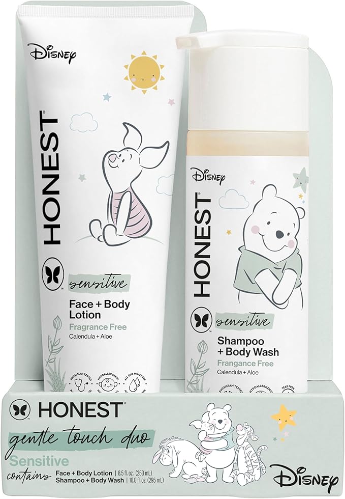 The Honest Company 2-in-1 Cleansing Shampoo + Body Wash and Face + Body Lotion Bundle + Disney Design | Gentle for Baby | Dermatologist Tested | Sensitive Fragrance Free, 18.5 fl oz