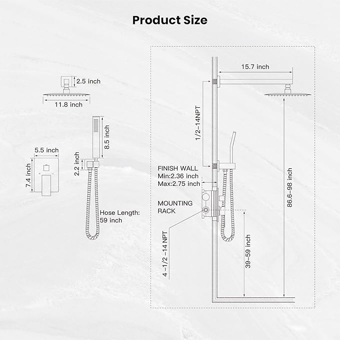 gotonovo Rainfall Bathroom Shower System Rain Shower Head and Handle Set Wall Mounted Shower Complete Combo Solid Brass Pressure Balancing Shower Mixer Valve 12 Inch Polished Chrome