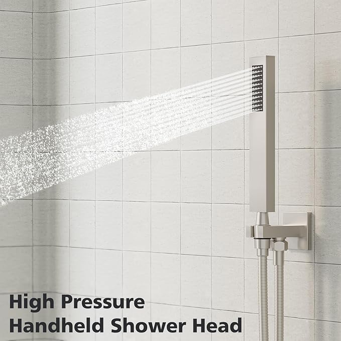 Gabrylly Shower System, High-Pressure 10" Stainless Steel Rain Showerhead with handheld Spray Combo, Rainfall Shower Faucet Set Complete, 2 Way Valve Included, Brushed Nickel