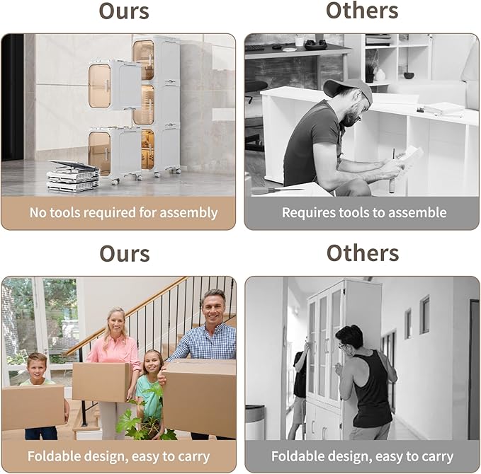 KHNR 4-Tiers Slim Bathroom Storage Cabinet, Foldable Storage Cabinets,Narrow Bathroom Storage,Movable Bathroom Storage Organizer for Small Spaces,Bathroom,Kitchen,Laundry,Cream White