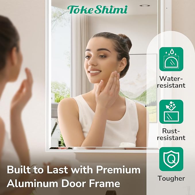 TokeShimi 16 x 24 Recessed Medicine Cabinet with Mirror Surface Mounted, Aluminum White Medicine Cabinet with Mirror, Metal Beveled Bathroom Mirror with Storage