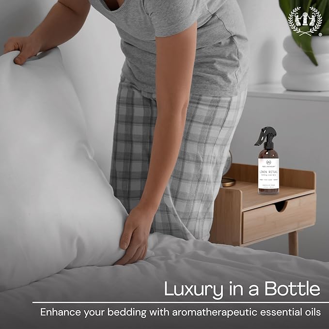 Muse Apothecary Linen Ritual - Aromatic, Soothing, and Relaxing Linen Mist, Laundry and Fabric Spray - Infused with Aromatherapy Essential Oils - 4 oz, Tonka Bean + Amber + Warm Cedarwood,