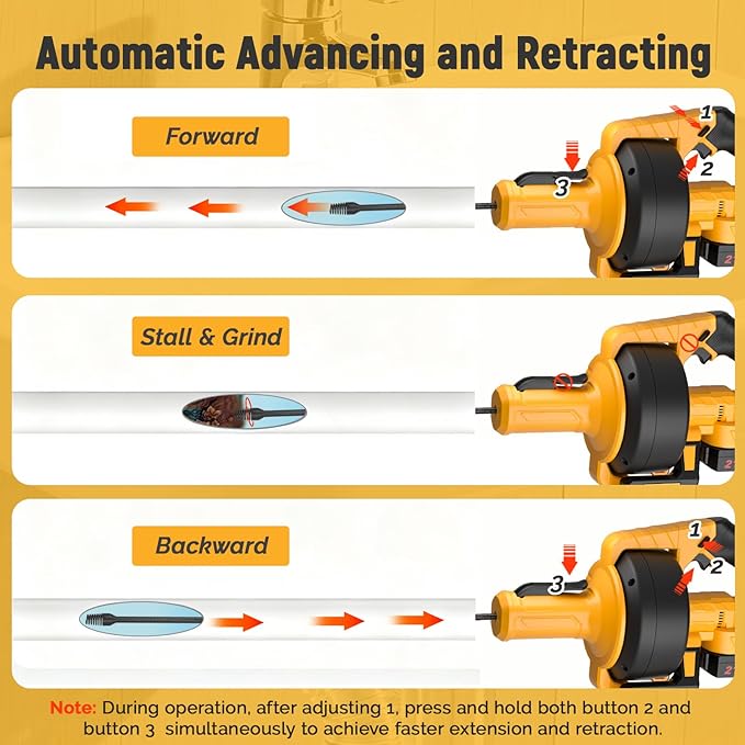Electric Drain Auger, 21V Cordless Drain Snake, 25Ft Auto-Feed Snake Drain Hair Removal Tool with 2.0Ah Battery, Sink Snake Drain Cleaner for Sewer, Kitchen, Shower 3/4"-2.95" Pipes(Bag&Gloves&Rag）