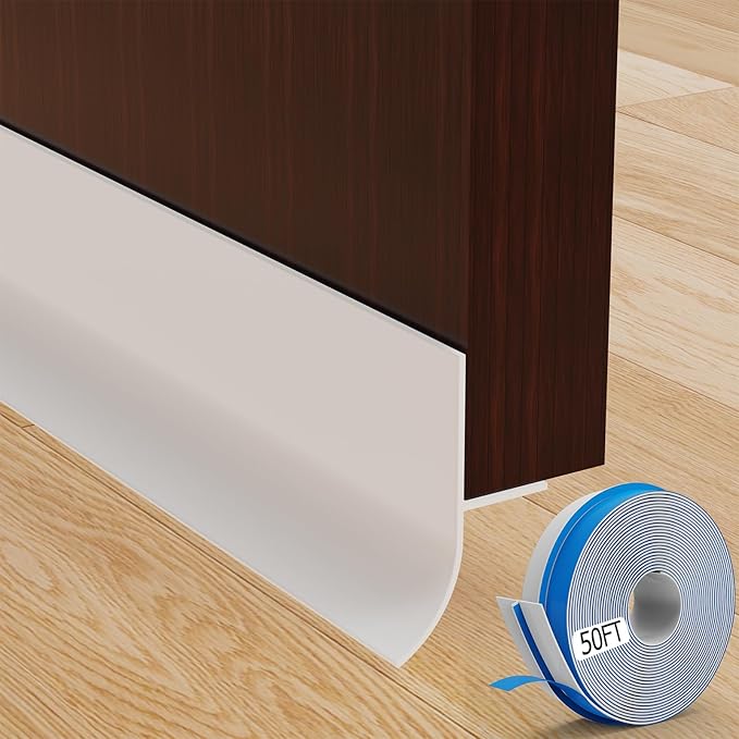 T-Shaped Silicone Door Weather Stripping for Side, 1.97 in x 50 Ft Door Draft Stopper Shower Seal Strip for Door Frame & Windows and Shower Sweep Gaps(White)