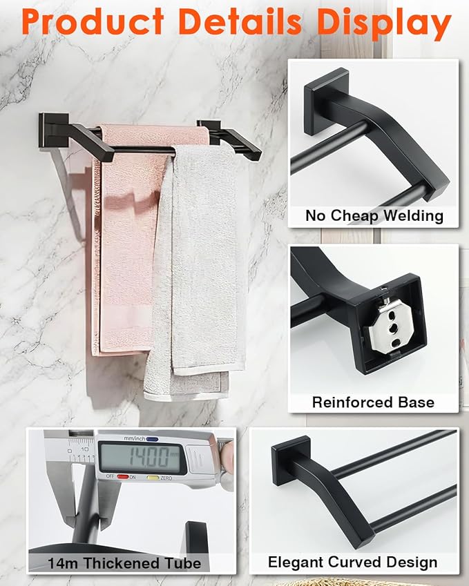 Alise Bath Double Towel Bars Towel Racks for Bathroom Lavatory,Wall Mount Towel Holder Heavy Duty SUS304 Stainless Steel Towel Hanger Towel Rail,Matte Black,32 Inch